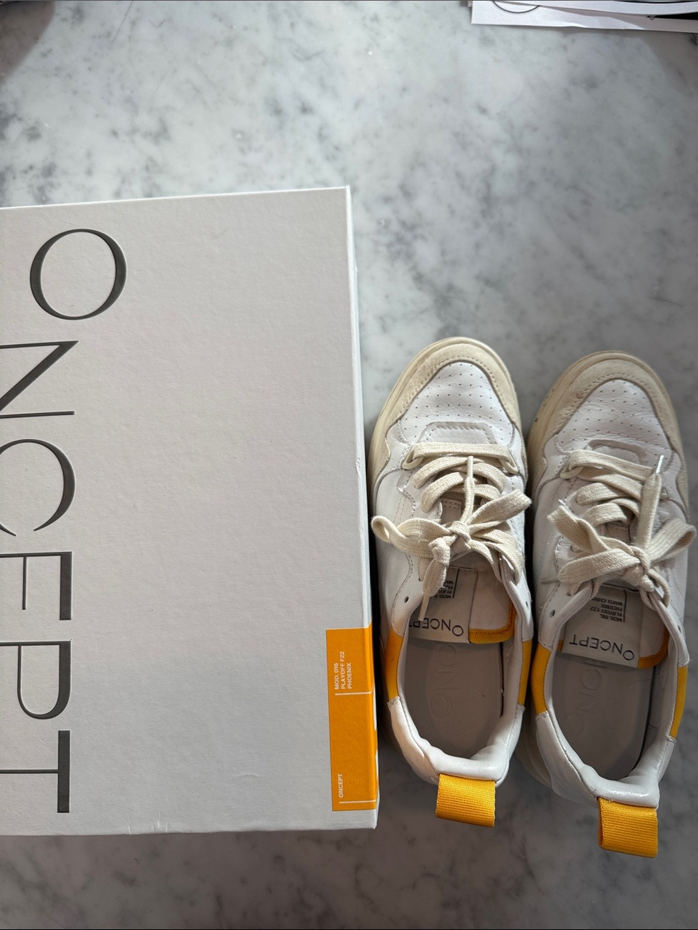 ONECEPT Women’s Cream Sneakers with Yellow Heel Tab